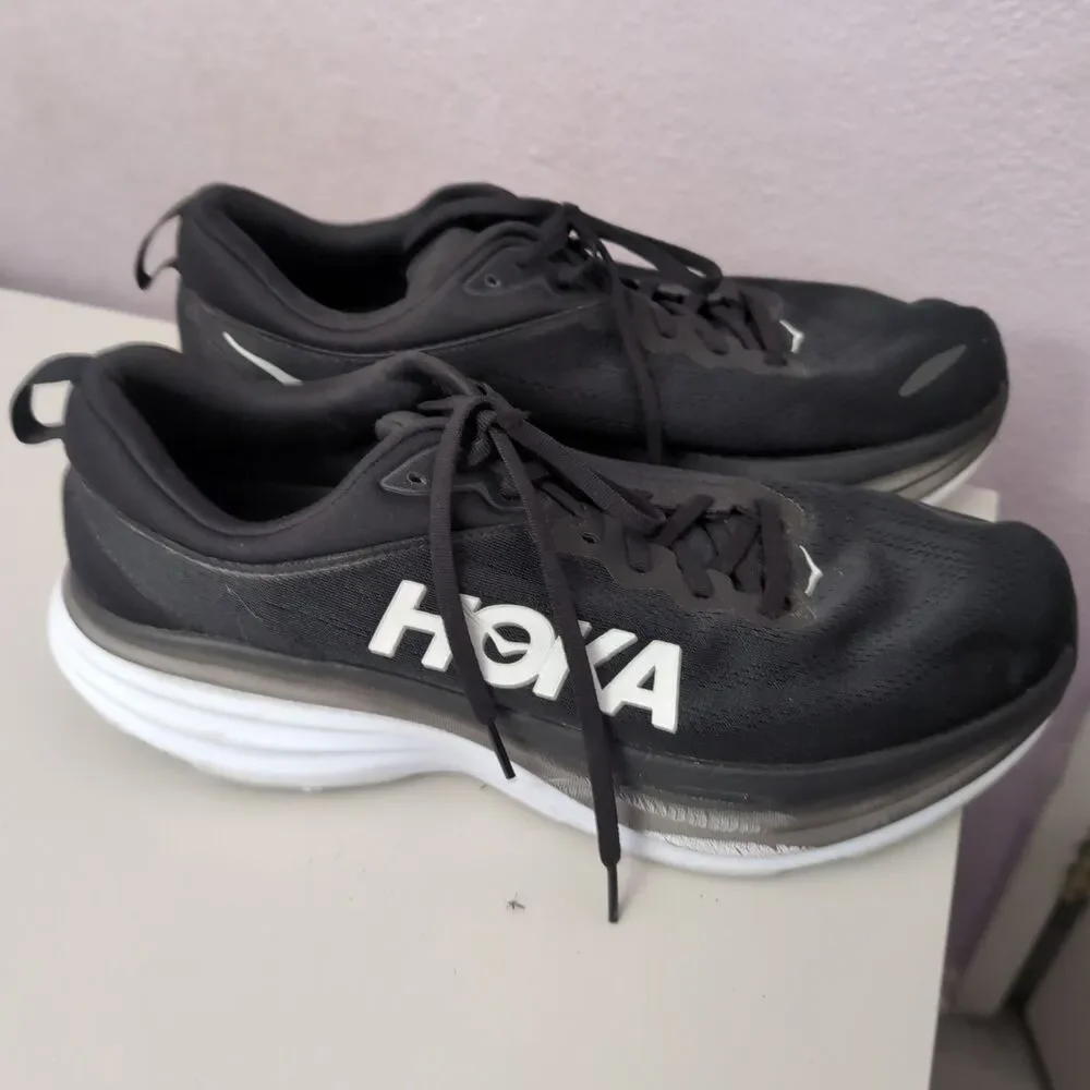 HOKA One One Bondi 8 Mens Size 14D Black White Max Cushion Road Running Sneakers